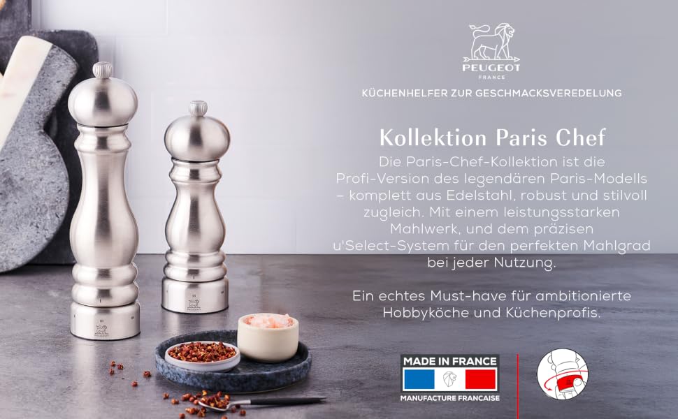 Млинниця для солі Peugeot Paris Chef u'Select 18 см, нержавіюча сталь, 6 рівнів помолу