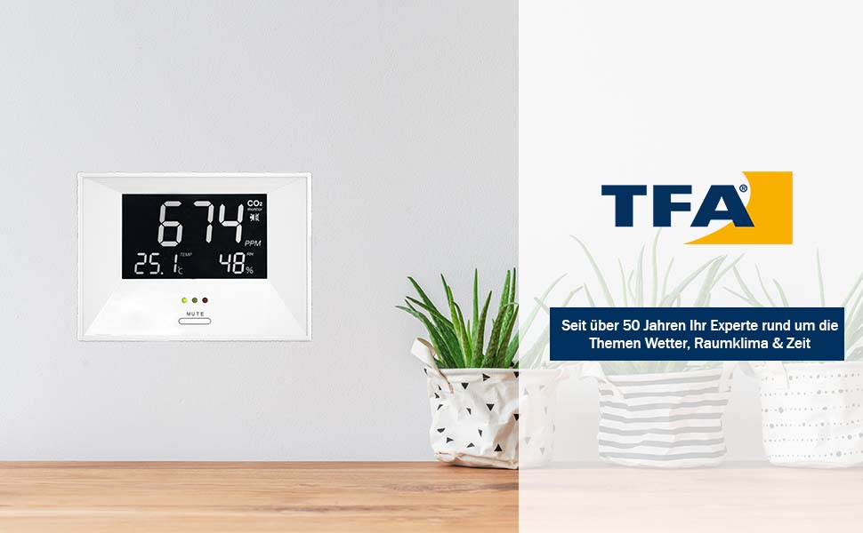 Вимірювач CO2 Dostmann TFA 31.5003 AIRCO2NTROL LIFE з датчиком температури та вологості, з функцією оповіщення, білий