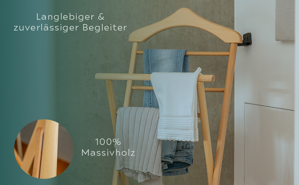 Стійкий дерев'яний слуга для одягу (3 кольори) – готовий до збирання – для спальні, гардеробу, ванної кімнати | Дерев'яна вішалка для одягу (Білий)