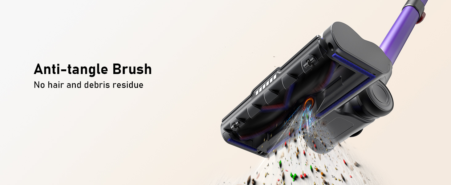 Акумуляторний пилосос бездротовий для шерсті тварин, 1.8л з дисплеєм, 55000Па/620Вт/75хв, вертикальний з анти-заплутувальною щіткою та док-станцією для килимів/твердих підлог/авто, фіолетовий