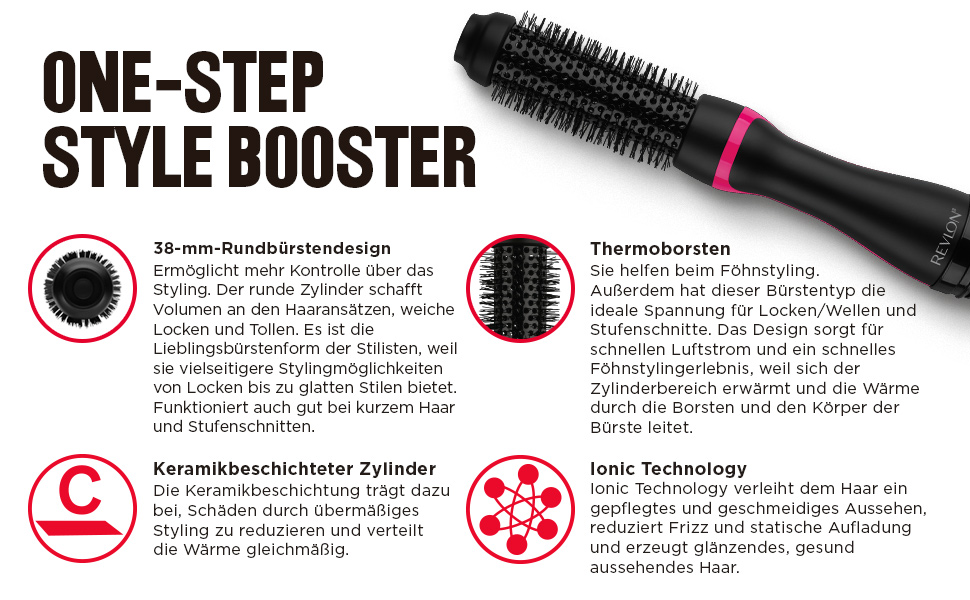 Revlon One-Step Style Booster RVDR5292UKE – Фен-щітка для укладання 38 мм з керамічним покриттям та іонізацією