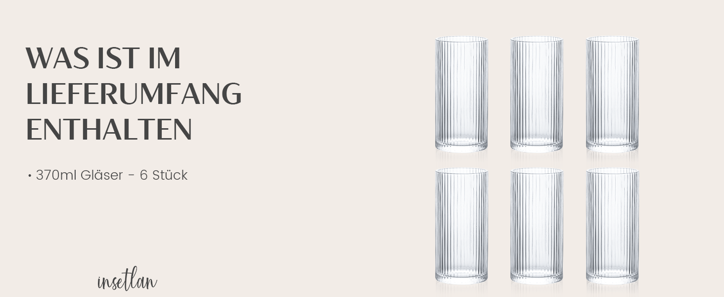 Набір склянок INSETLAN 370мл (6 шт.) для напоїв: віскі, пива, соків, кави та коктейлів | Склянка Long Drink | Склянка для води | Склянка для напоїв | Можна мити в посудомийній машині