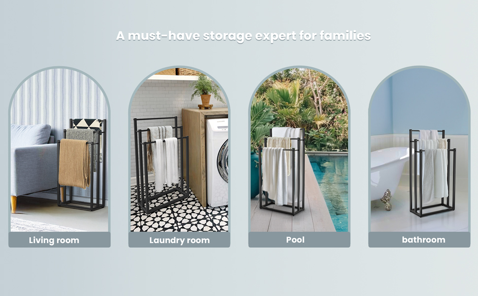 Підставка для рушників VOUNOT® на підлозі, металева, 3 стійки, чорна, 3 рівні