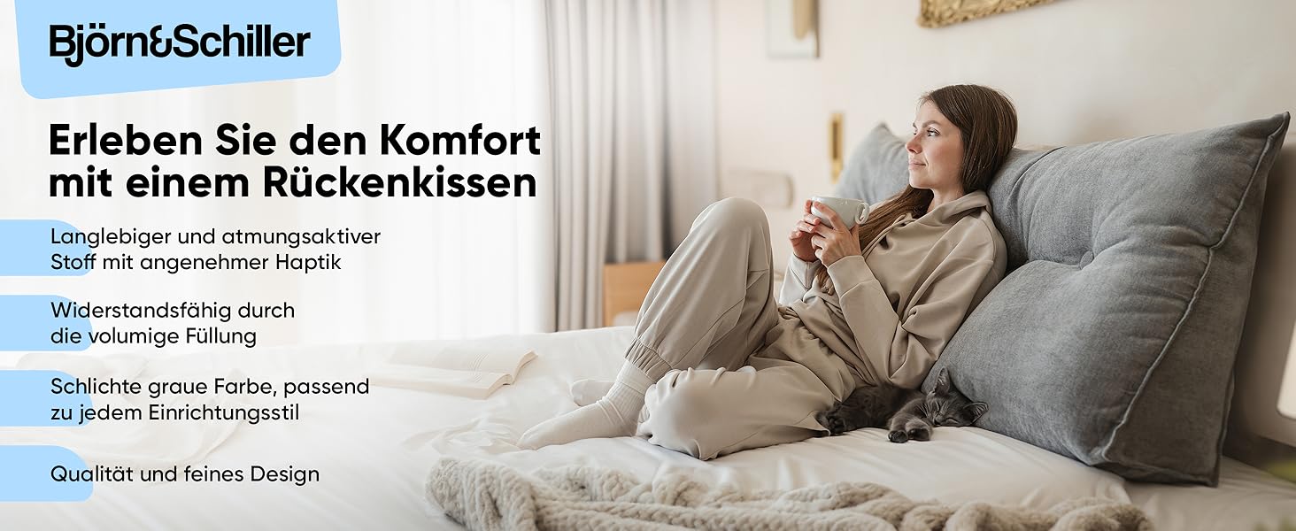 Підвалинник для спини Björn&Schiller - подушка для читання для ліжка та дивана, клиновидна подушка, спинка для стіни, сидіння, подушка для стіни, велика знімний чохол (Сірий, 140 см)