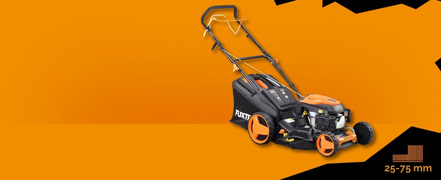 Бензиновий газонокосарка FUXTEC FX-RM4346 4-в-1 з приводом на задні колеса, ширина косіння 42 см, 46 см об'єм двигуна, 40л травоспікач
