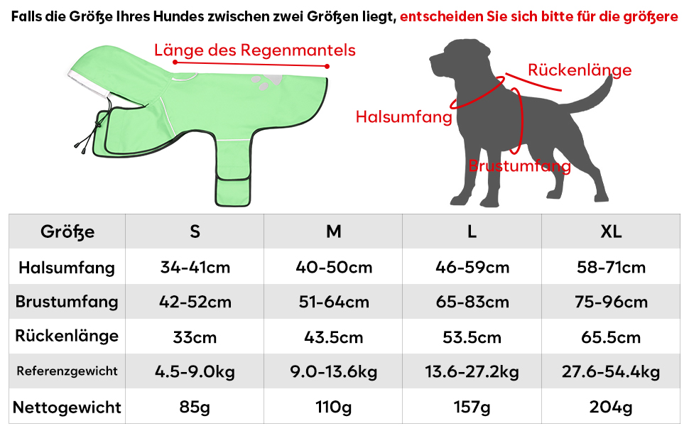 Регульований дощовик для собак маленький, ультралегкий і водонепроникний зі світловідбиваючим капюшоном (M)