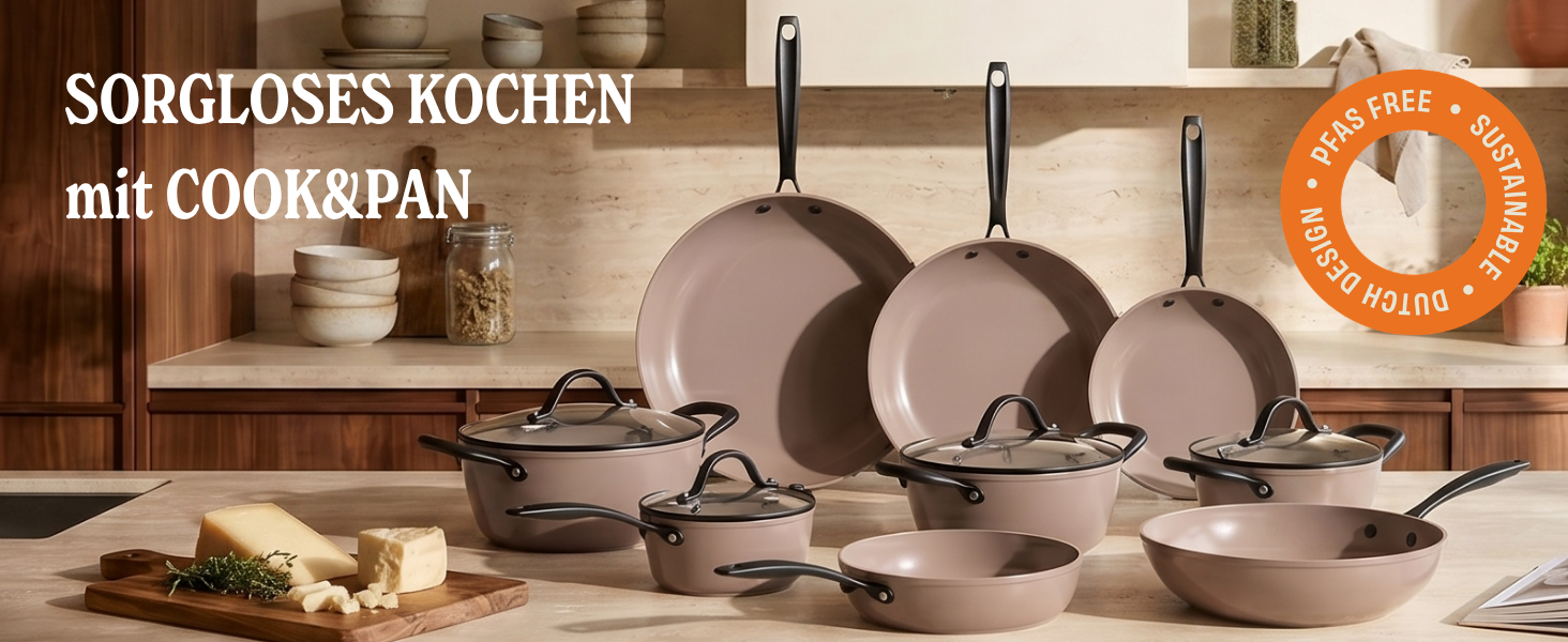 Набір сковорідок Cook&Pan Induktion Dark Olive 24/28 см з керамічним антипригарним покриттям Greenshield (без PFAS та тефлону) - 2 шт.