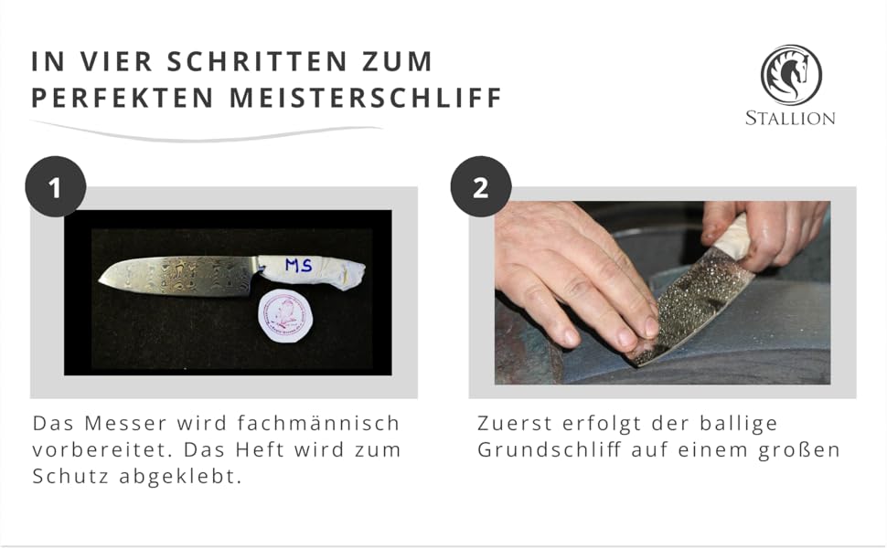 Набір кухонних ножів Stallion Damast з японської сталі VG10 та ручкою з Gidgee (найвища якість, MEISTERSCHLIFF CONVEX)