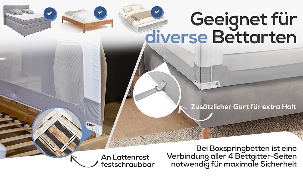 Бортик для ліжка BEANBUDS® захисний, 180 см - сірий. Захист від випадання для дитячого та дорослого ліжка (ламельний та бокспрінг). З ременями для кріплення.
