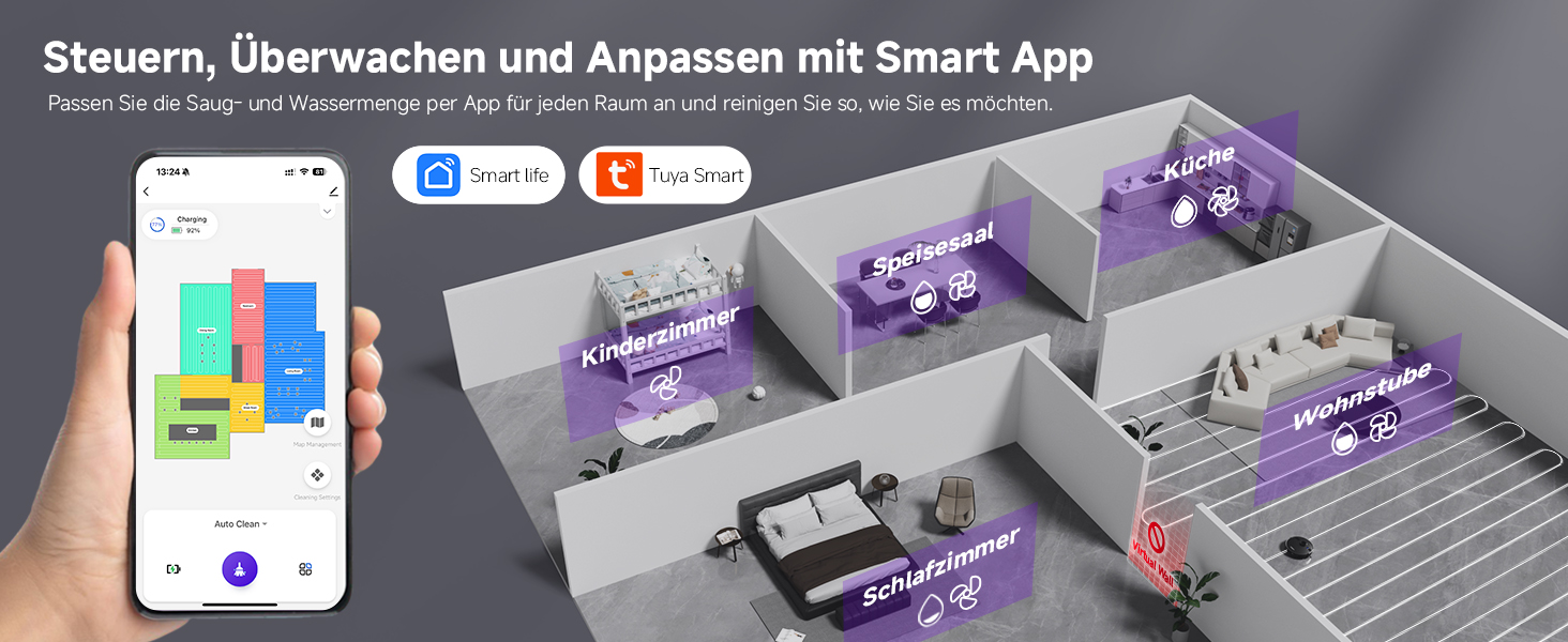 Робот-пилосос MONSGA з функцією миття, 3.5L, потужність всмоктування 5000Pa, час роботи 180 хв, навігація LiDAR, APP керування, чорний