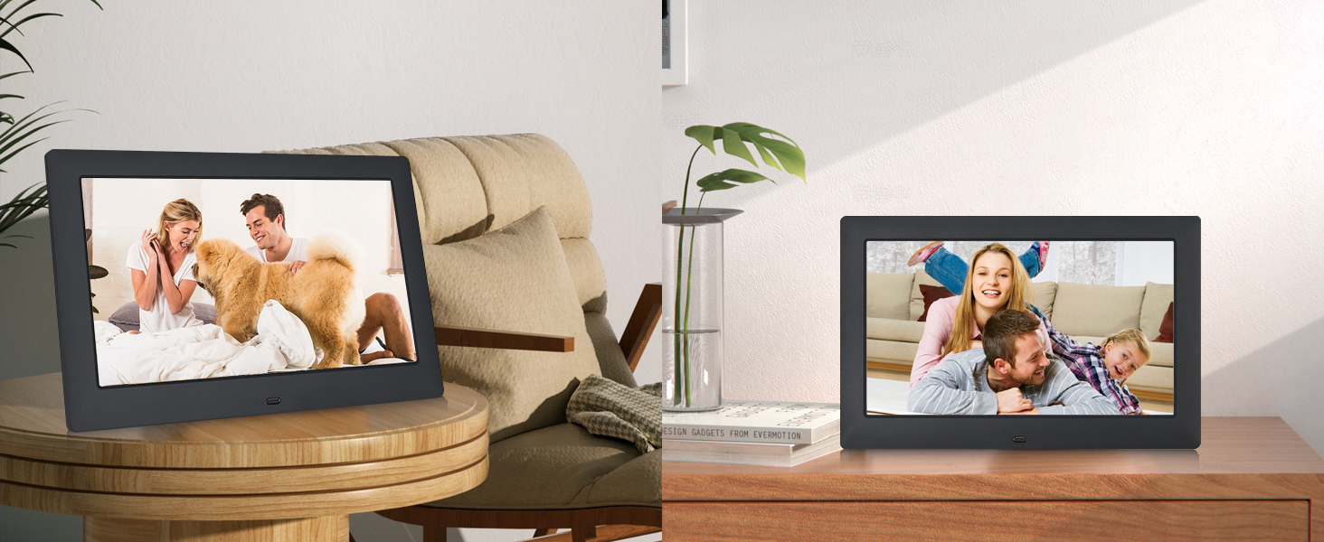 Цифровий фоторамка TSITSC 8.7 дюйма, IPS-дисплей 1024*768, календар, музика, фото/відео програвач, підтримка USB/SD, з пультом дистанційного керування (Чорний)