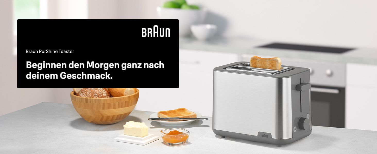 Тостер Braun PurShine HT1510 WH – 2 відділення, 8 режимів підсмажування, розморожування, підігрів, висувний піддон, 900 Вт, сірий