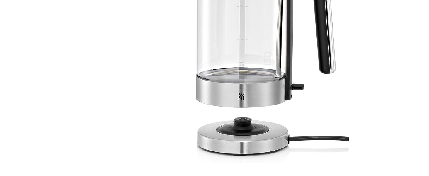 Електричний чайник WMF Lono зі скла, 1,7 л, з фільтром від накипу, бездротовий, 3000 Вт, матова нержавіюча сталь