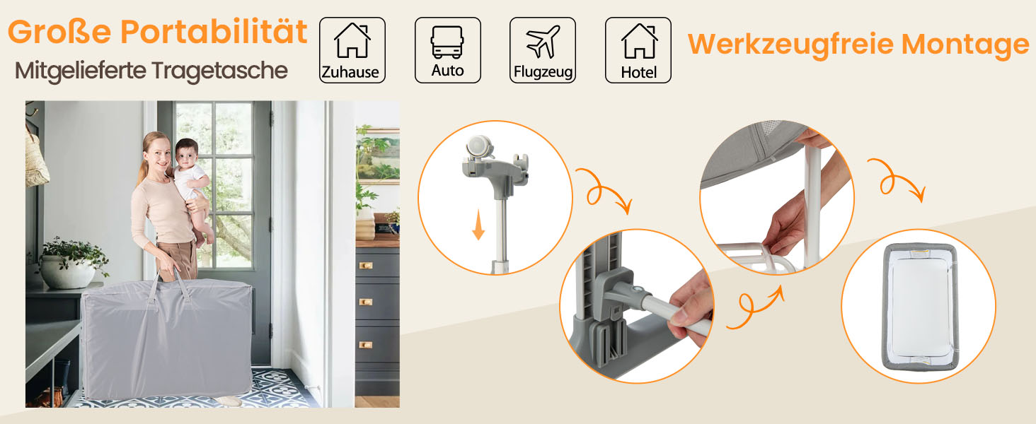 DREAMADE Beistellліжко 2-в-1 з регулюванням висоти, 5-рівнів, для новонароджених, з матрацом та колесами, 86 x 63 см, нахил 10°, сірий колір