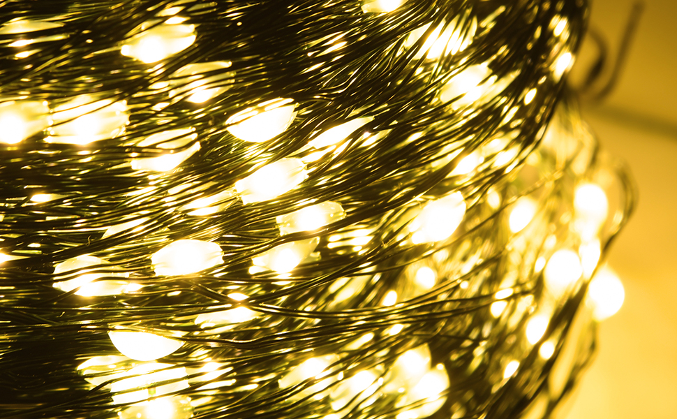 Льохтерна LED 100м з мідного дроту, 1000 LED, 8 режимів, IP44 (водостійка), з пульт та таймером, для прикраси на Різдво, в приміщенні та на вулиці, DIY, тепле біле світло