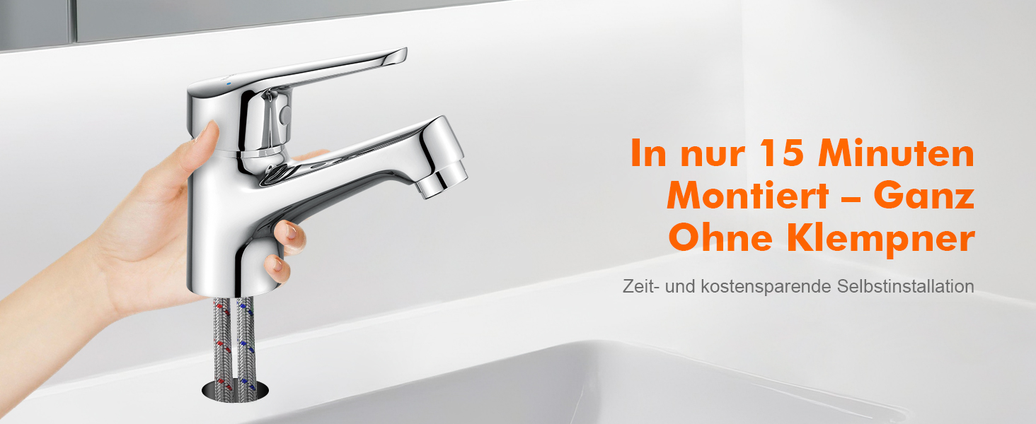 Змішувач для умивальника Ibergrif M11050 з одним важелем, високий (60 мм), хром, без підйомника, керамічна картридж, без крапель, водозберігаючий, 3/8″ з'єднання