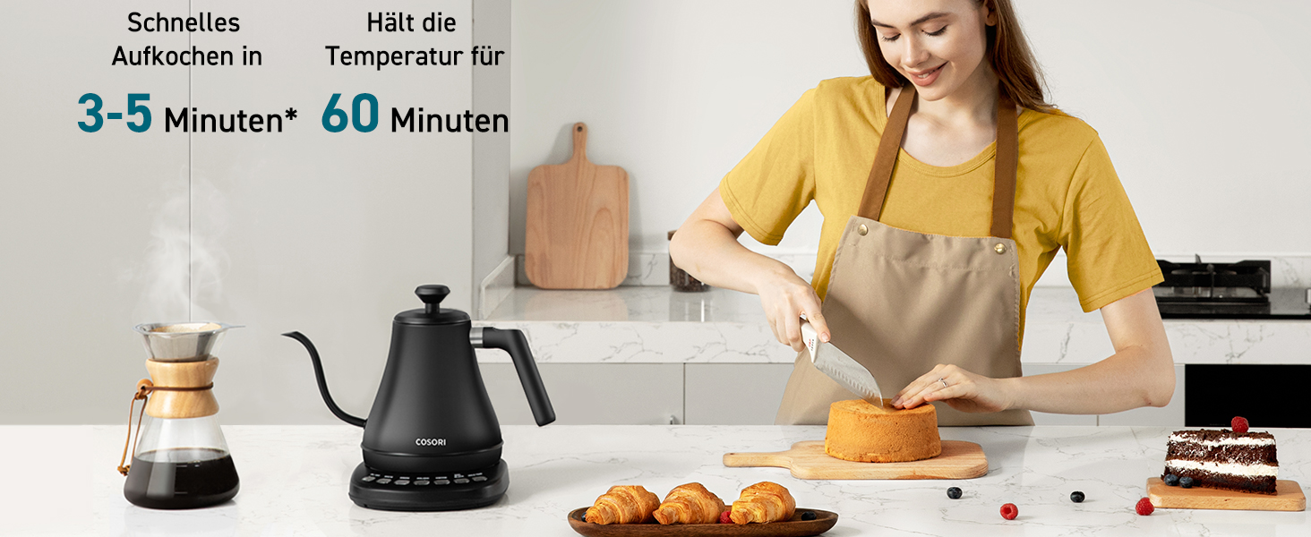 Електричний чайник Cosori з лебединим носиком, 0.8 л, регулювання температури, чорний
