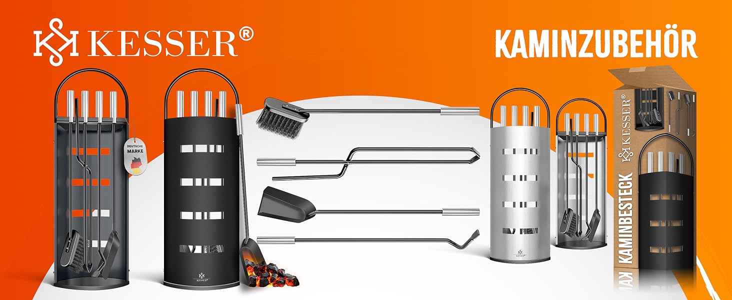 Набір для каміну KESSER® 5 предметів | Сучасний дизайн, з покриттям, з нержавіючої сталі, антрацит