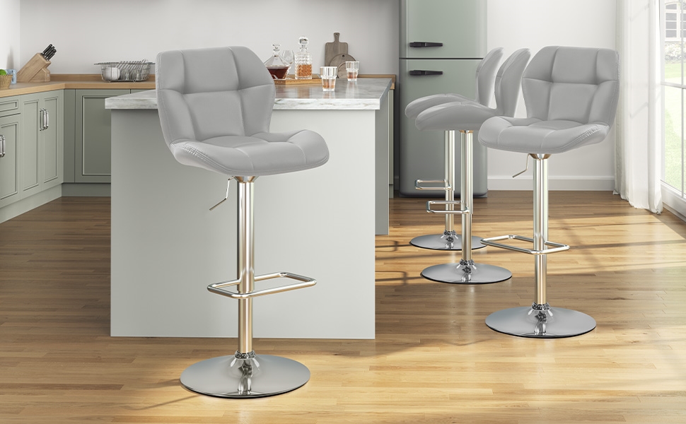 Барні стільці Yaheetech 2 шт. регульовані по висоті, обертаються на 360°, з підніжками та спинкою, з PU-шкіри, сірі (2 шт.)