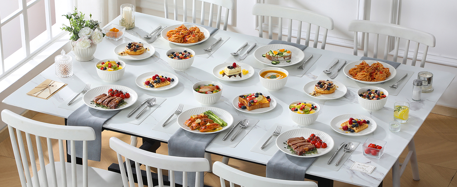 Набір посуду MALACASA LEILA, 18 предметів, порцеляна, скандинавський стиль, білий. Серія LEILA - 6 осіб, 18-ти частинний сервіз