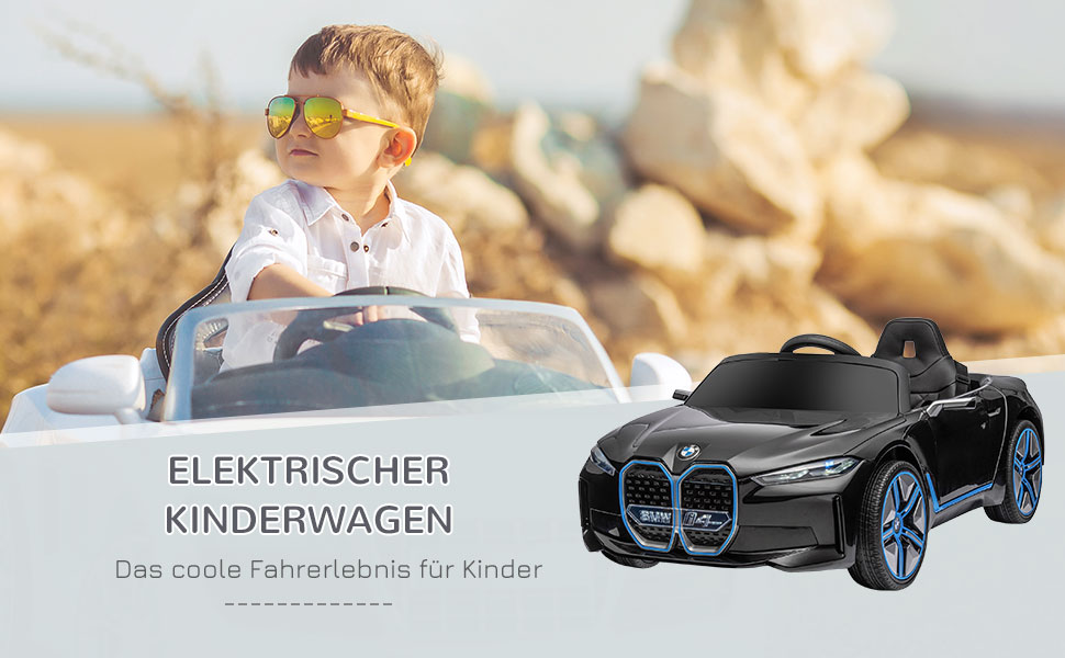 Дитячий електромобіль HOMCOM BMW з пультом, фарами, MP3, ременем безпеки, 3-5 км/год, чорний, для дітей 3-5 років