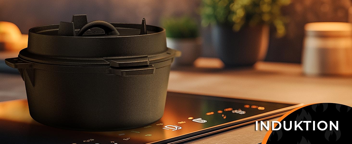 Набір чавунний казан Dutch Oven 4.5л з кришкою, підставкою та підйомником для кришки, підходить для 2-4 осіб