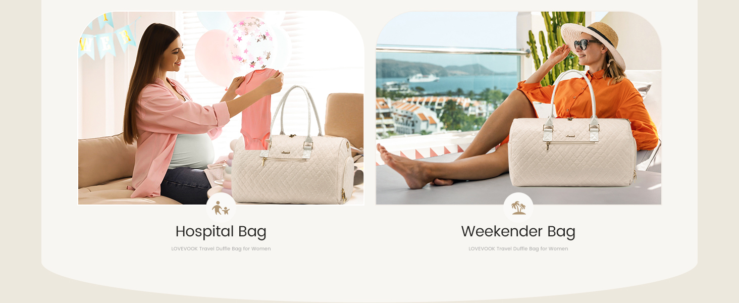 Спортивна сумка OVEVOOK для подорожей, жіноча, Weekender, для вихідних, дорожня сумка, сумка для дитини з косметичкою, відділення для взуття та мокрого одягу, водонепроникна, ручна поклажа для авіаперельотів, чорна (L, Beige 3er Set)