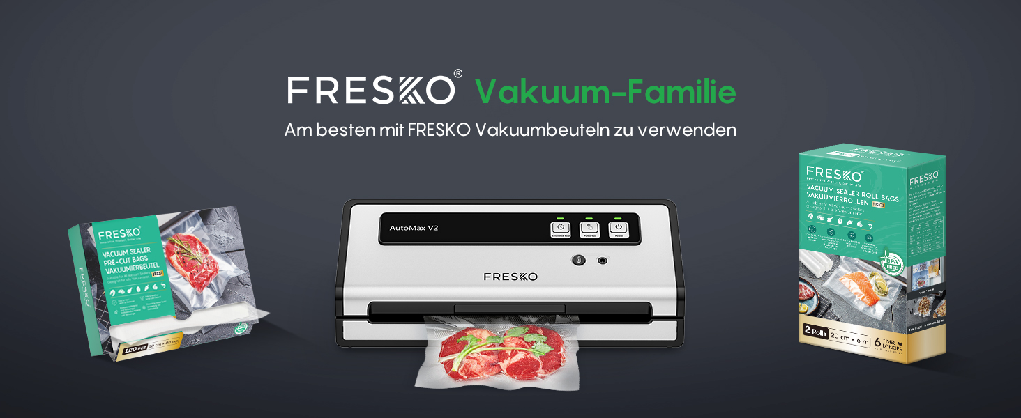 Вакууматор FRESKO Automax V2, автоматичний вакууматор для продуктів 140 Вт, подвійний гарячий шов, режими «сухий/вологий», чорний