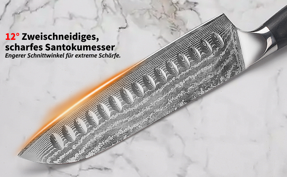 Дамаскенський сантоку 18 см - професійний ніж для кухні з дерев'яною ручкою, високовуглецева сталь, VG10, нержавіюча сталь