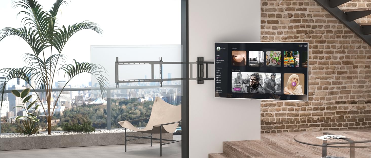 Трипод для телевізора EasyLife STAFFELEI до 65 дюймів, настінний кронштейн, поворотний, з кабельним каналом, VESA 400x400 (Чорний/Горіх)