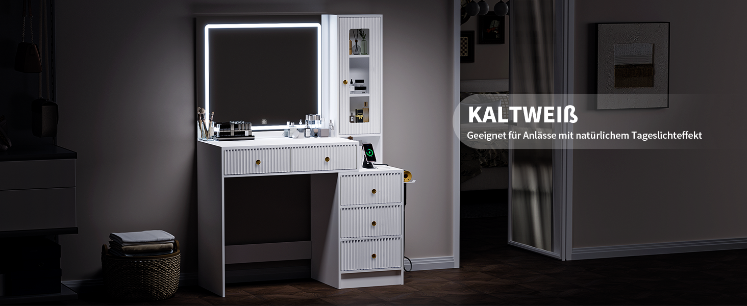 Дзеркальний туалетний столик Belife з підсвічуванням та 7 шухлядами, з розеткою та 3 кольорами світла для спальні (V3)