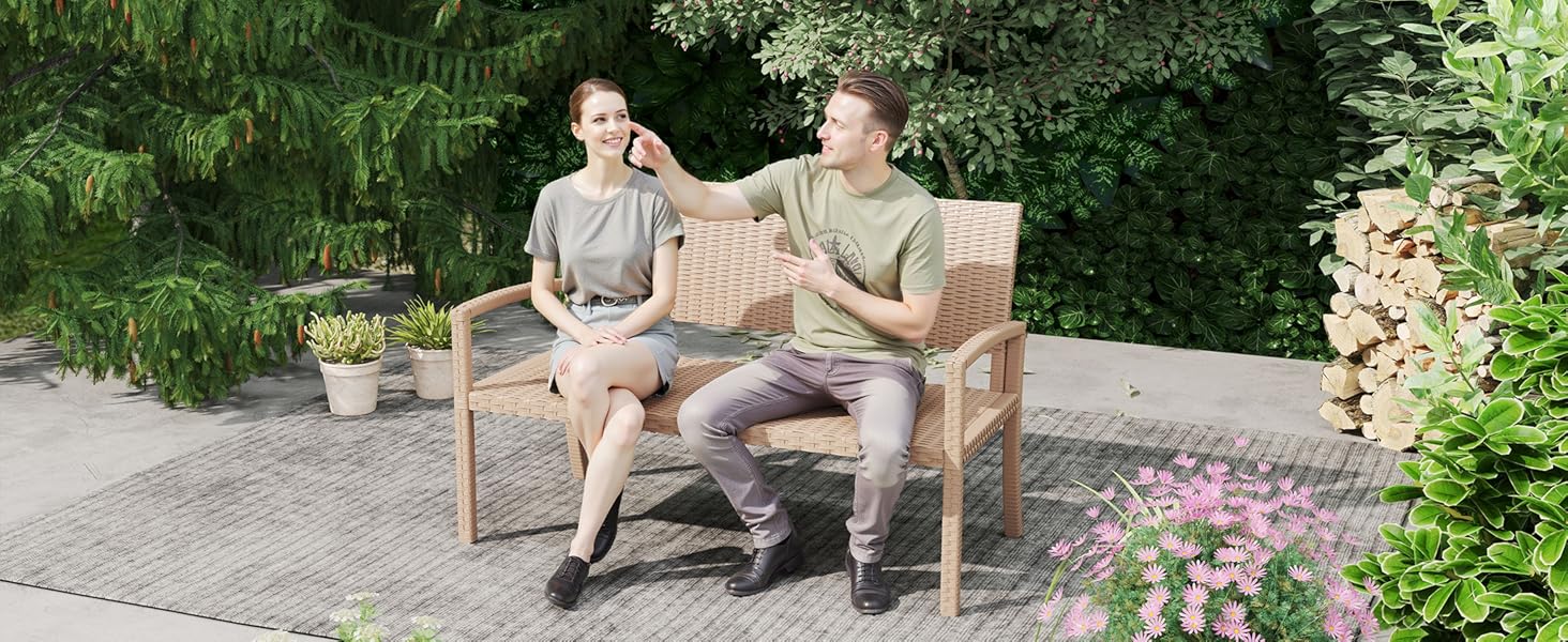 Садова лавка з поліротангу UDPATIO для тераси, балкону та саду, бежева (123x63x86 см, витримує до 320 кг)