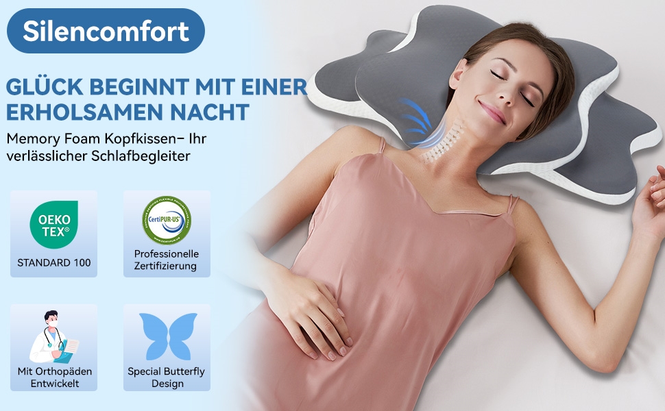 Подушка Silencomfort з Memory Foam: ортопедична, для сну на боці, спині та животі, з автоматичним відновленням форми