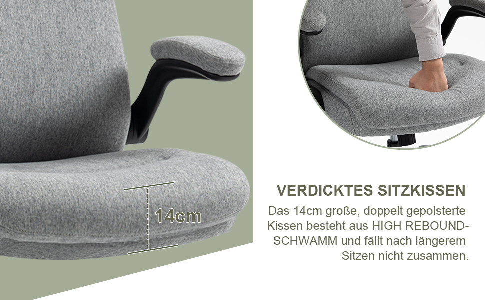 Офісний стіл CASTLOVE з ергономічною спинкою, регульованими підлокітниками, високою спинкою та функцією гойдання (до 150 кг) сірого кольору, тканинний