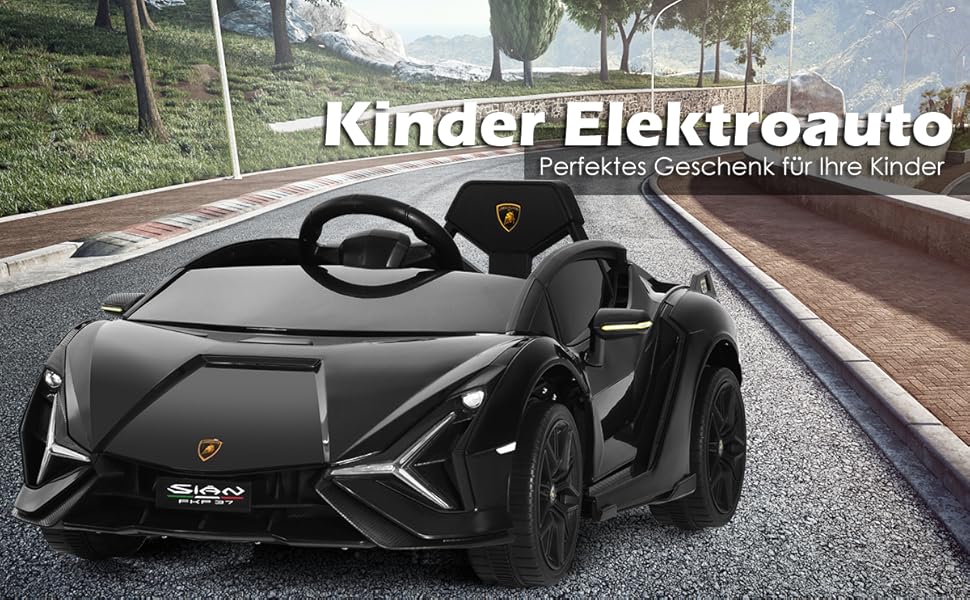 Дитячий електромобіль Lamborghini GOPLUS, з пультом керування, Bluetooth, USB, музика, 3–5 км/год, для дітей 3–8 років, білий/чорний