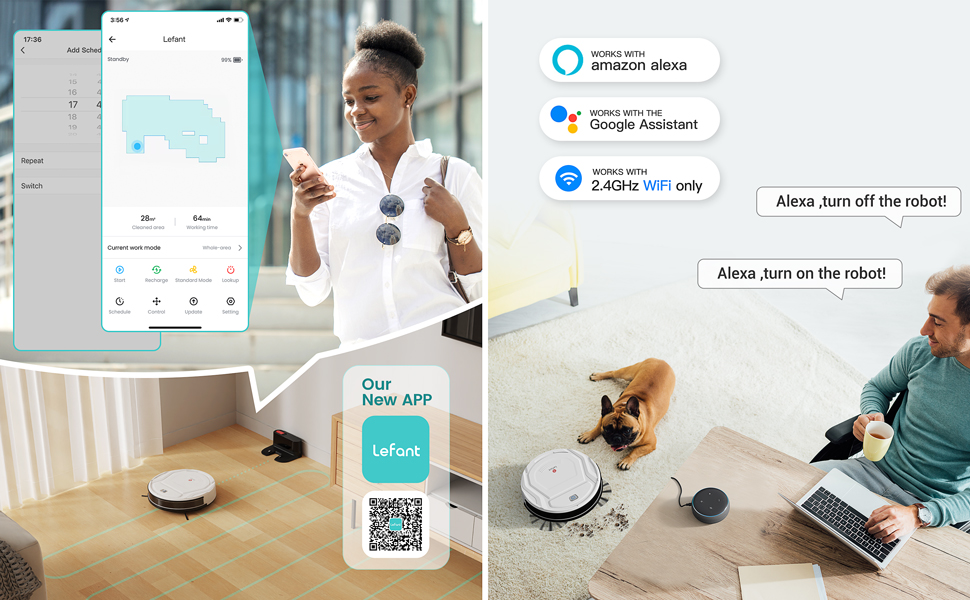 Робот-пилосос LEFANT з функцією миття підлоги, 12000Pa, LiDAR-навігація, білий (N3)