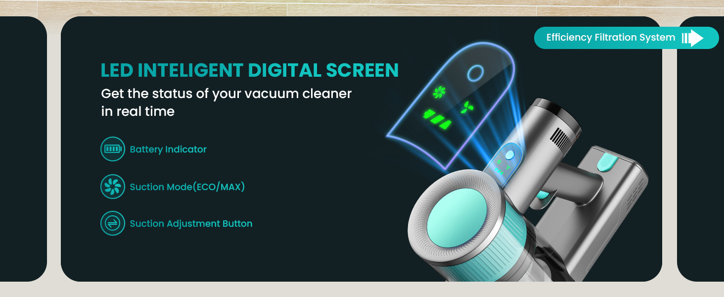 Бездротовий пилосос Dzaki 45000Pa з акумулятором, дисплеєм та антизаплутувальною насадкою для твердих поверхонь, килимів, шерсті тварин та авто (блакитний)