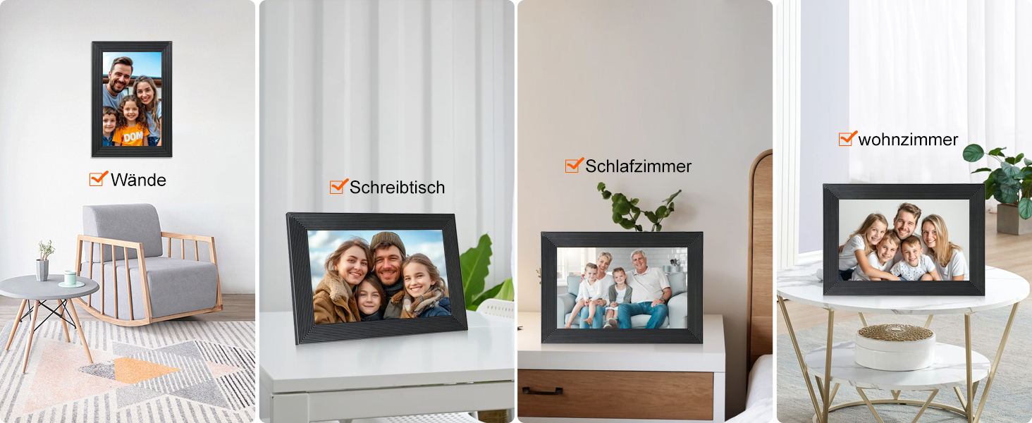 Цифровий фоторамка Frameo WLAN, 10.1 дюйми, LCD сенсорний екран 1280x800, 32GB, автоматичне обертання, підключення Wi-Fi, сумісний з додатком Frameo