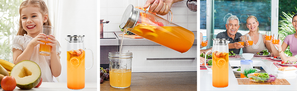 Скляна карафа для води 1.5л з кришкою, термостійка, для гарячих/холодних напоїв, вина, айс-ті та соків