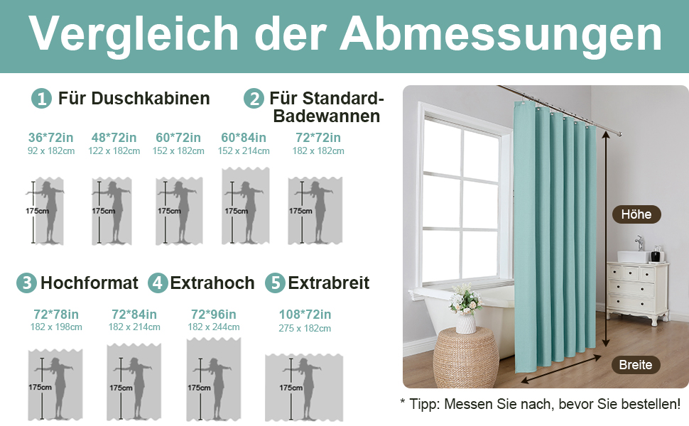 Шторка для душу з льону з металевими кільцями, тканинна, текстильна, для ванни, антигрибкова, водонепроникна, важка, для ванної кімнати, 182 x 182 см (Морська синя) (Вафля - Турквіс, H214 x B182 см (1 шт))