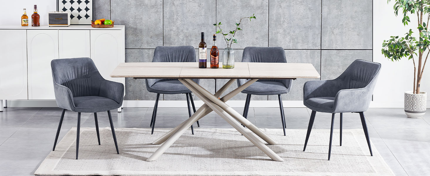 Набір обідніх крісел 6 шт. поворотні, з підлокітниками, 360°, сучасний м'який стілець з велюру, для вітальні, кухні, робочого кабінету, спальні (4, Бежевий)