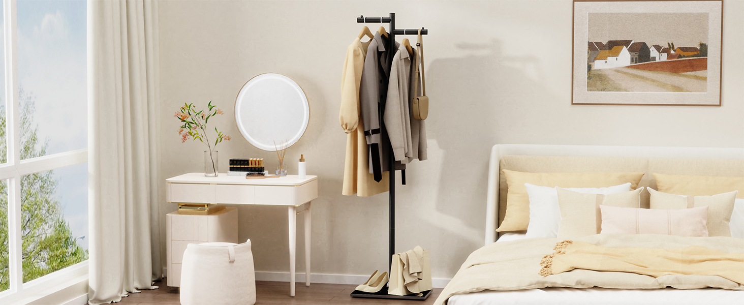 Підлоговий вішак для одягу Metall, 175 см, білий. Підходить для курток, шапок, сумок. Стабільна база, розмір 39x26x175 см.