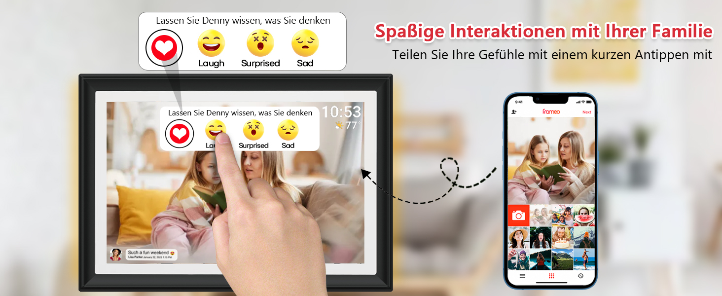 FRAMEO Цифровий фоторамка 15.6 дюймів WiFi, FHD 1920x1080, 32GB, IPS сенсорний екран, автоповорот, кріплення на стіну. Діліться фото та відео через додаток FRAMEO