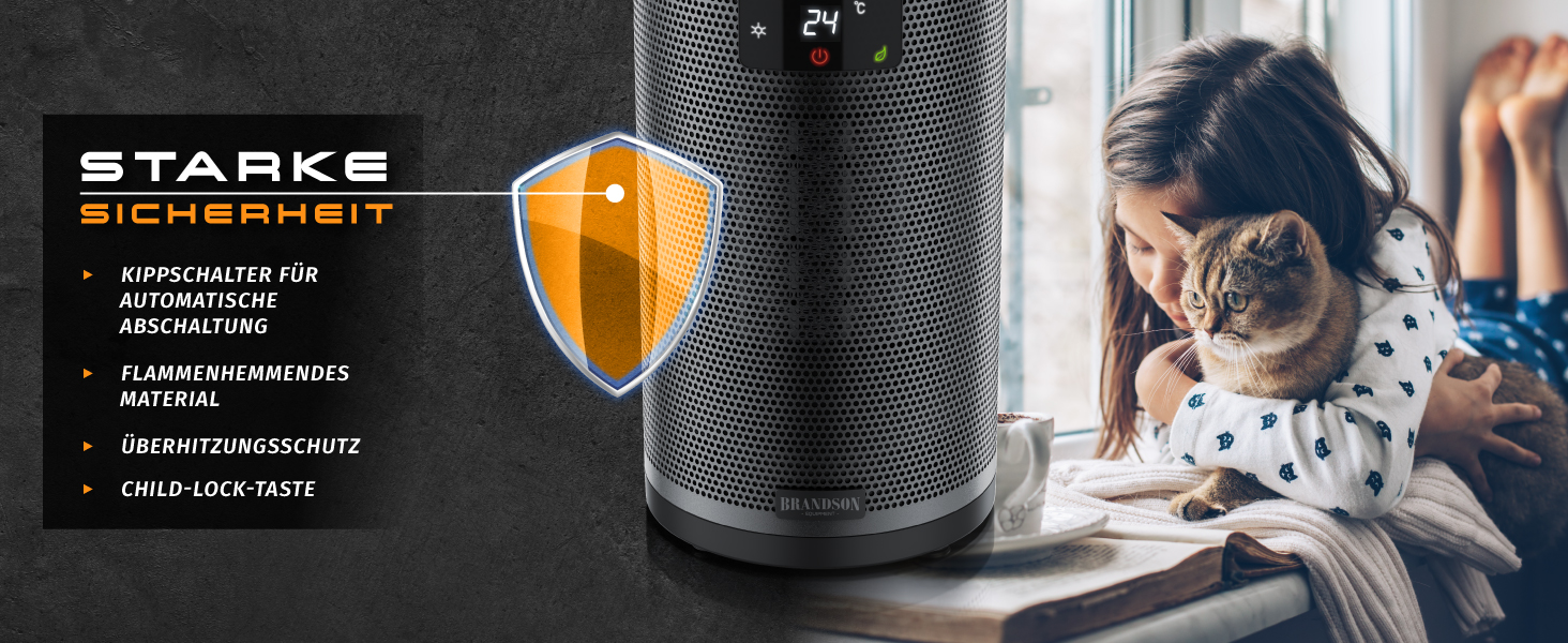 Обігрівач Brandson з дистанційним керуванням, 1500 Вт, 2 режими, ECO, захист від перекидання та перегріву