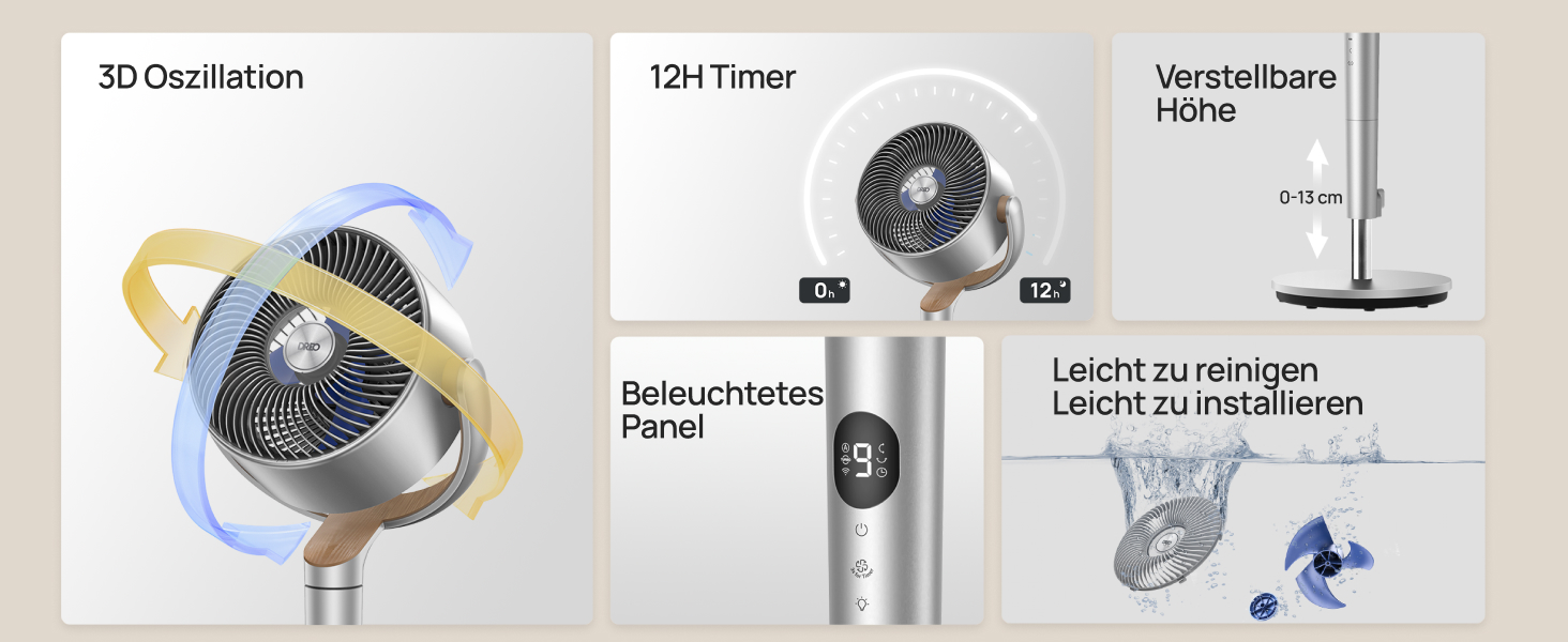 Вентилятор підлоговий Dreo з Wi-Fi та LED, 102 см, 8 швидкостей, 3 режими, тихий 20dB, велика потужність, срібний