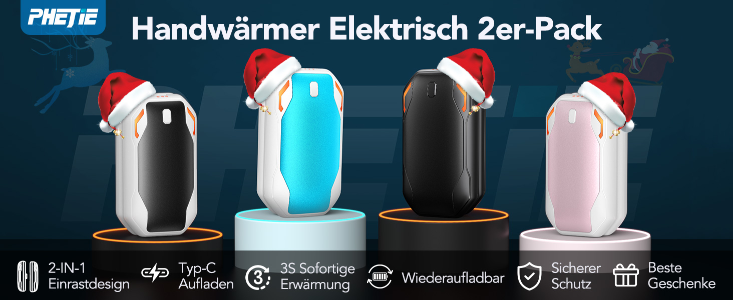 Електричні грілки для рук PHEJIE, 2 шт. з підзарядкою, 3 режими нагріву, портативні, для активного відпочинку, кемпінгу, гольфу, подарунок для жінок та чоловіків, чорний