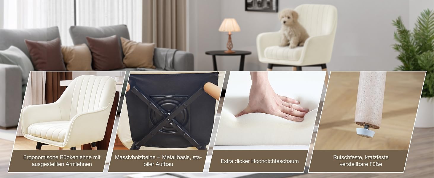 Крісла для їдальні ELUCHANG (2 шт), 360° обертання, товста подушка 10 см, високі підлокітники, сірий велюр, до 150 кг, для спальні, кухні, вітальні