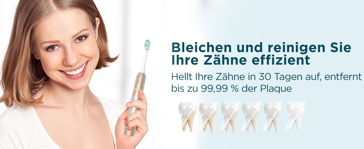 Електрична зубна щітка для дорослих і дітей - звукова, 8 насадок (3 типи), 90 днів роботи, 5 режимів, 50000VPM, кейс для подорожей, таймер (Золота)