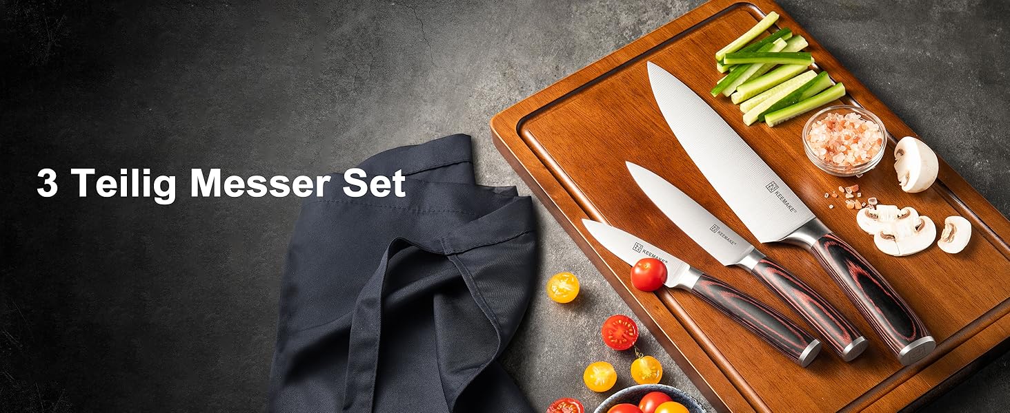 Набір кухонних ножів Keemake, 7-кількісний з дерев'яним блоком, професійний, з нержавіючої сталі, з пластиковою ручкою