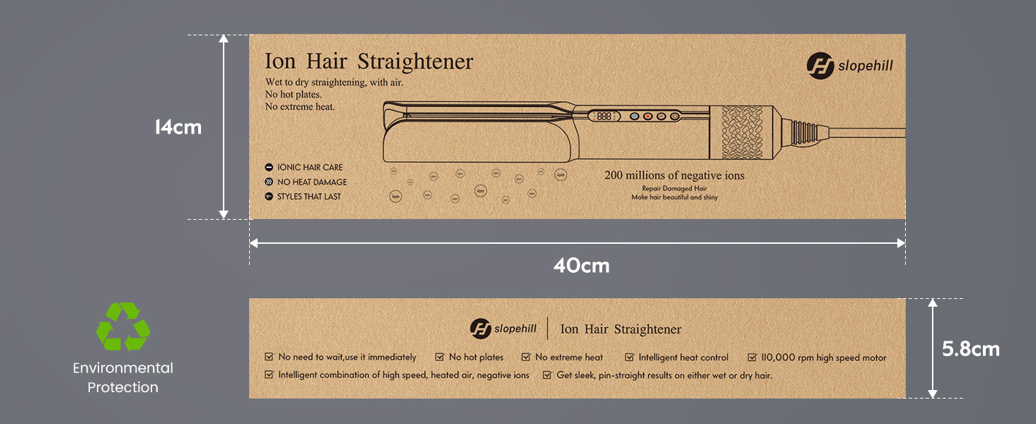 Випрямляч для волосся slopehill Air 2026 з іонізацією 1300W, без нагрівальних пластин, для сухого та вологого волосся, сірий